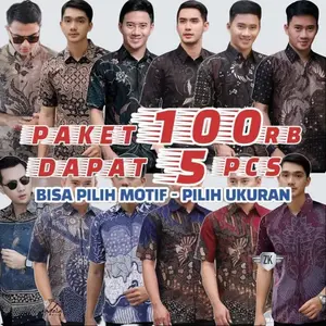 5 PCS 100 RIBU BAJU BATIK PRIA LENGAN PENDEK - Kemeja Katun Adem Nyaman Seragam Kantor modern Formal