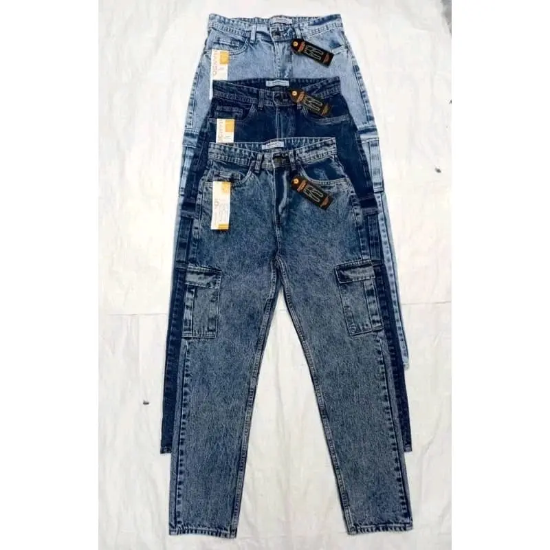 Seluar Jeans Lelaki Acid Wash Cargo Jeans 6 Pocket Cargo Jeans Kain Tabal Non Stretchable Cargo jeans