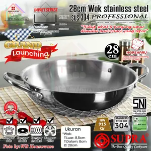 SUPRA Wok 28cm stainless steel SUS 304 impact bottom professional cookware series / Peralatan masak penggorengan