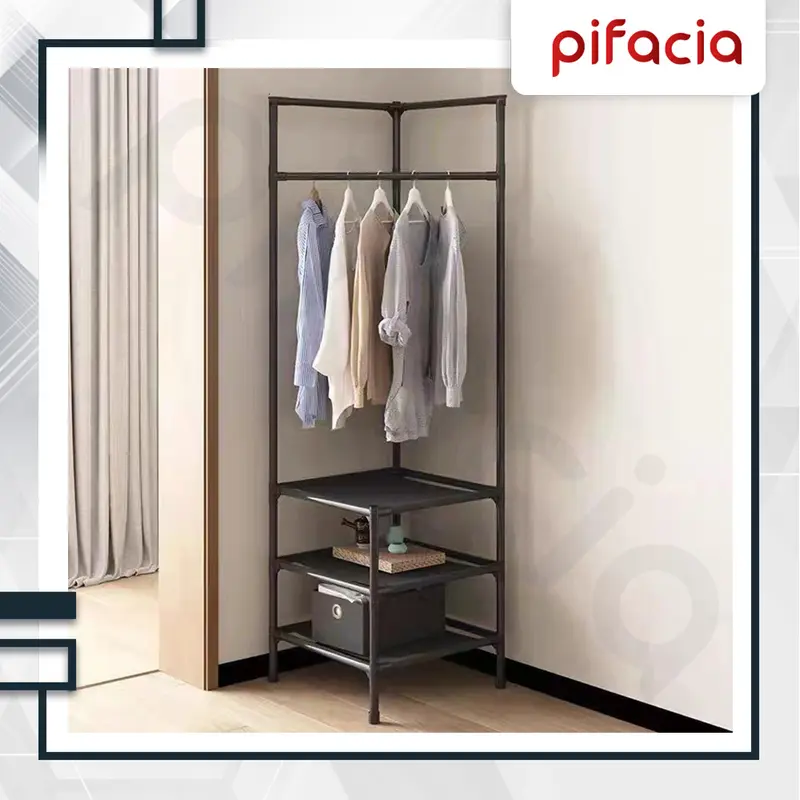 PIFACIA Rak Baju Sudut Gantung Stand Hanger Portable Lemari Perkakas Pakaian Topi Tas Penyimpanan Serbaguna 3