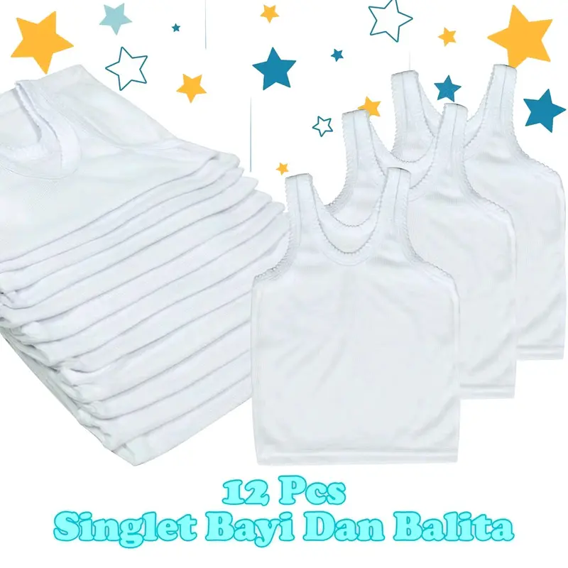 12 Pcs Singlet Bayi Putih Polos 0