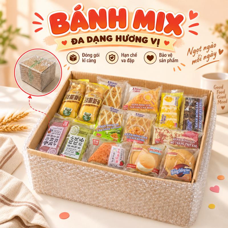 Bánh Mix Thùng Ăn Vặt Nội Địa Trung Mềm Mịn, Thơm Ngon, Bổ Dưỡng, Tiện Lợi, Ăn Sáng