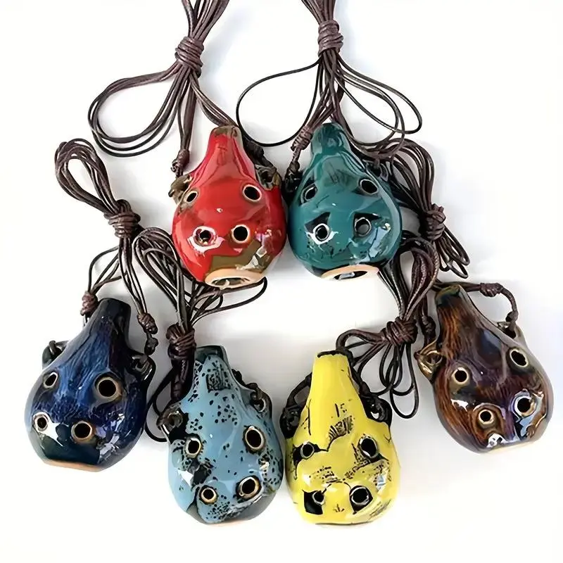 1pc Exquisite 6-Hole Ceramic Ocarina Flute - Handcrafted Ceramic Craft Instrument for Music Lovers - Unique Gift Idea