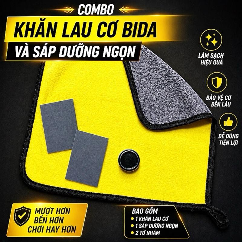 Combo Khăn Lau Cơ Bida Sáp Dưỡng Ngọn Mộc Kèm Giấy Nhám Microfiber 2 Mặt Vệ Sinh & Bảo Vệ Hiệu Quả