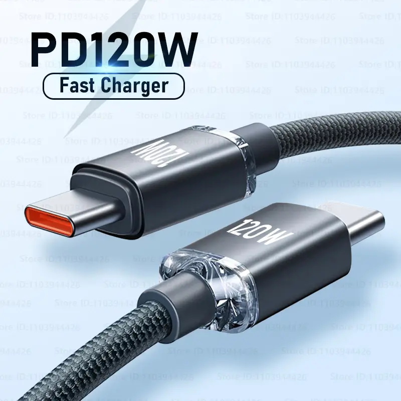 Type C to Type-C Charger Cable, 120W PD Super Fast Charging, For Xiaomi Huawei Vivo Honor Samsung Realme POCO Phone Accessories Fast Charger