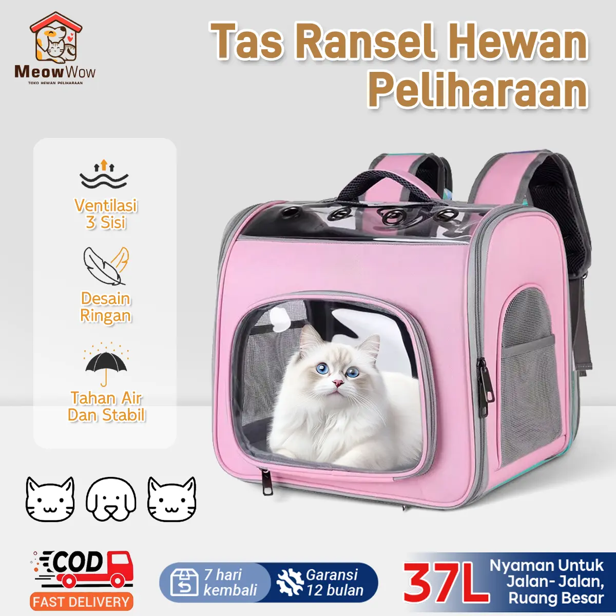 Meow Wow Ransel hewan peliharaan gaya kapsul ruang angkasa stylish simpel praktis kapasitas besar bernafas untuk bepergian dan perjalanan anjing