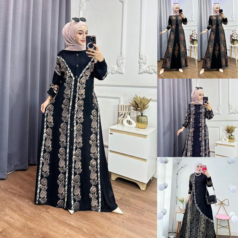 Gamis Twill Rayon Premium Model Kancing Terbaru Jumbo Syari Kekinian Batik Cap Muslim Motif Lebaran • simpel Simple XL Elegant Simple 0