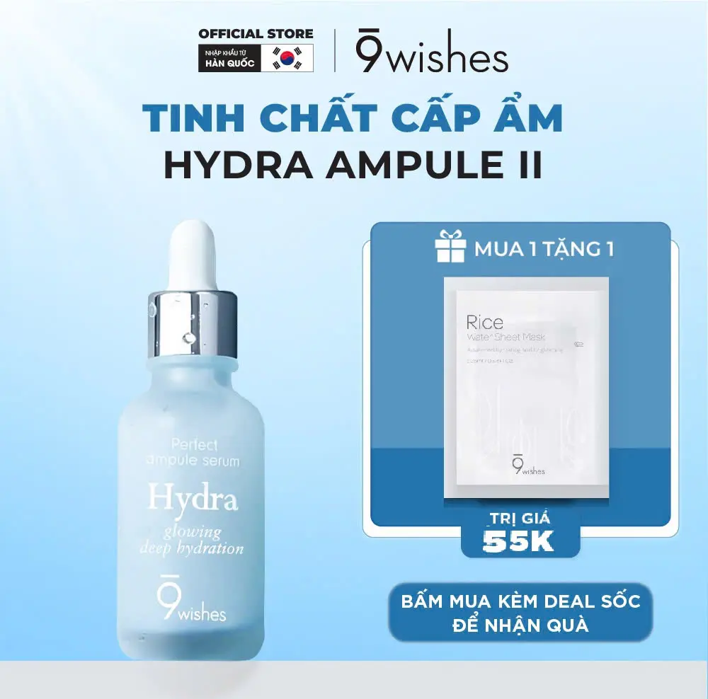 [Qùa tặng 1 mask] Tinh chất dưỡng ẩm 9Wishes Hydra Skin Ampule II 30ml