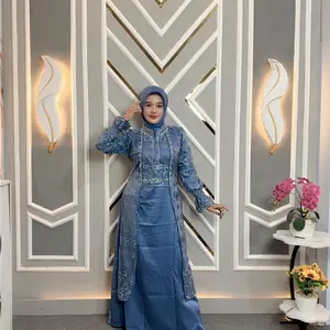 ANISA Luxury Set Gamis Inner+Outer Baju Lebaran 2026 Gaun Elegan Payet Mutiara