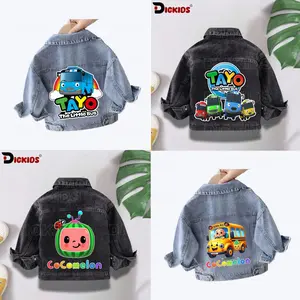 Dickids Jaket Jeans Anak Karakter Tayo Snow Black & Snow Blue Usia 1-7 Tahun Motif Fashion Laki-Laki Soft Jeans Premium Non Stretch Sablon Printing DTF Tahan Lama Lengan