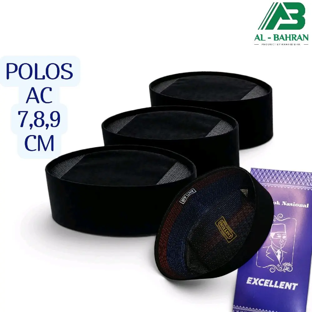 Peci Songkok Hitam AC Tinggi 7/8/9 Cm Muslim Anti Gerah  Anak Dewasa Kain Contessa Kopiah Standar Remaja Nyaman