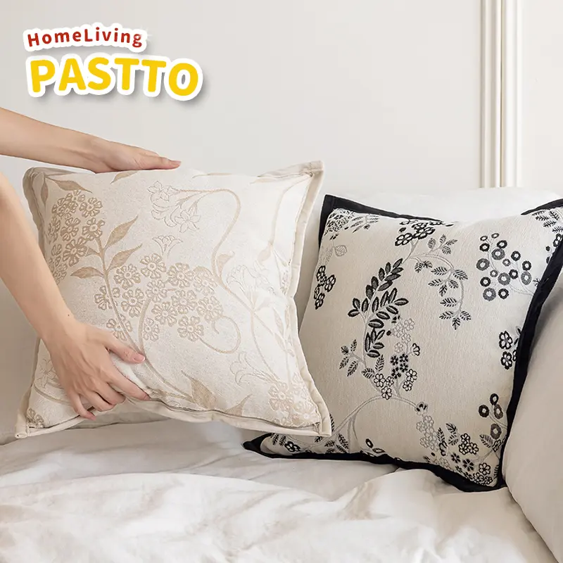 45x45 White Pillow Cushion Cover French Style Jacquard Craft Throw Pillow Case Suitable for Decoration Home Living Room Sofa Bed 45x45cm