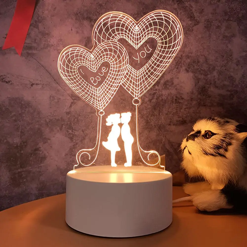 Đèn Led Acrylic 3D, Tình Yêu Lãng Mạn, Cho Gia Đình, Đèn Ngủ Cho Trẻ Em, Đèn Bàn, Trang Trí Tiệc Ngày Lễ Tình Nhân, Đèn Đầu Giường