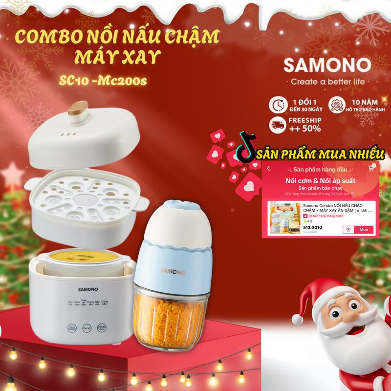 Samono Combo ăn dặm NỒI NẤU CHẬM 1L + MÁY XAY ĂN DẶM 6 lưỡi 8 lưỡi cho bé SW-MC200S,SW-SC10 Bảo hành 1 năm chỉ đổi không sữa Nồi Nấu Chậm Chuyên Kho Hầm Dung Tích 1L Lòng Gốm Tử Sa Cao Cấp Hẹn Giờ Và Giữ Ấm 9,5 Máy xay ăn dặm nhuyễn mịn