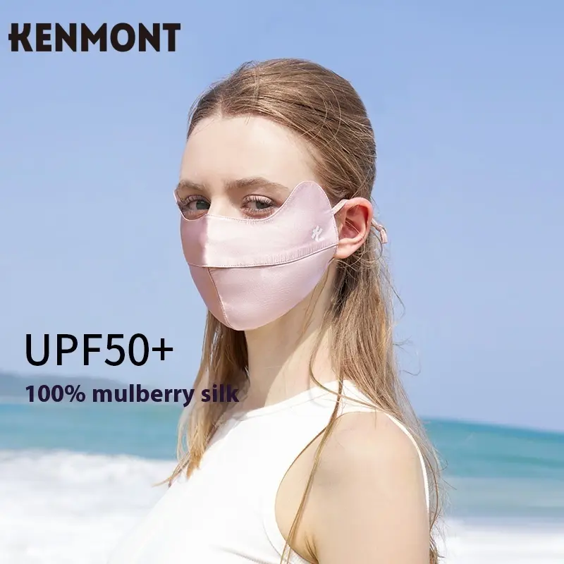 KENMONT Mulberry Silk Ice Silk Mask Women UPF 50+ UV Protection Breathable Face Cover Hanging Ear Female Masks Camping Running Outdoor