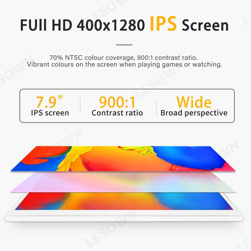 Product Introduction of LESOWN 7.9 inch 400x1280 IPS Bar LCD HDMI Wide Display Touch 500Nits High brightness 7.84 Long Stretched Secondary Monitor White 9