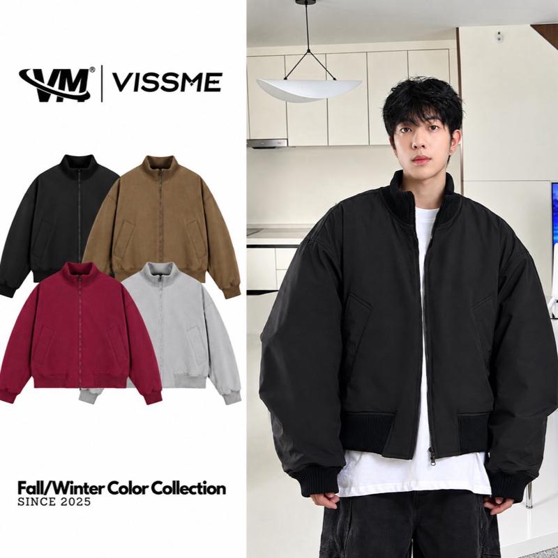 Áo Khoác Gió Lụa 2 Lớp From Boxy VISSME dệt bo cô Unisex Nam Nữ -Áo Khoác Cổ Cao Phối Bo