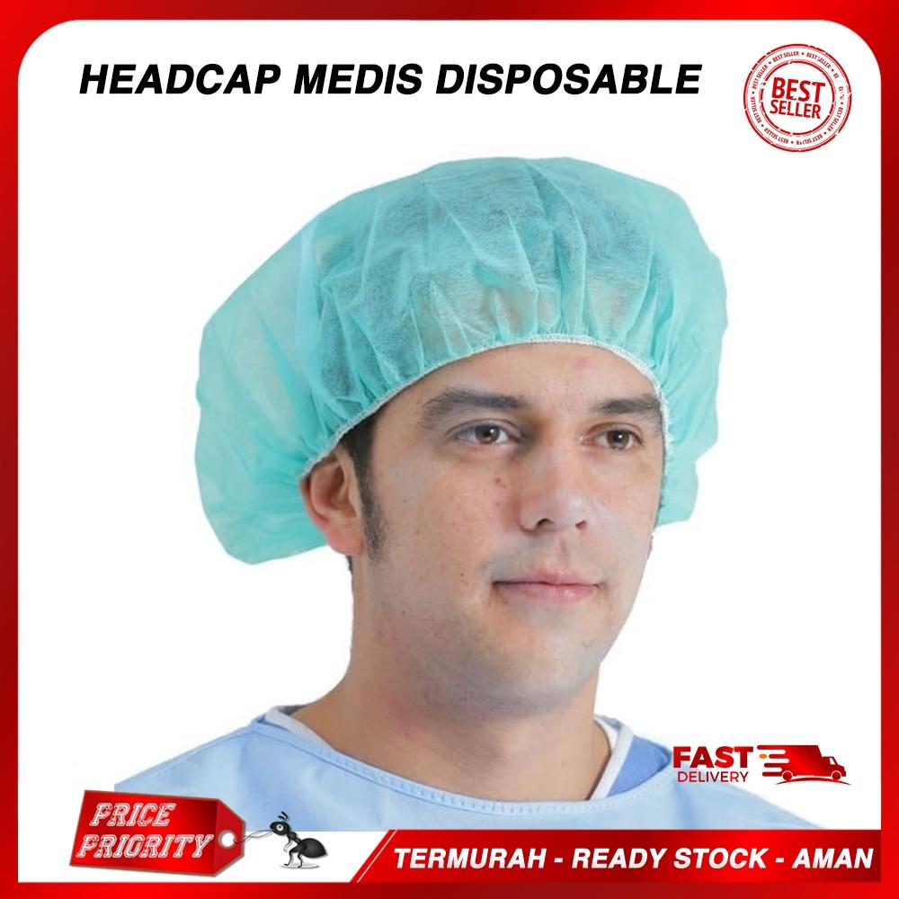 Head Cap Medis Sarung Kepala Non Woven Disposable Murah / Medical Hair Cap Universal - Biru