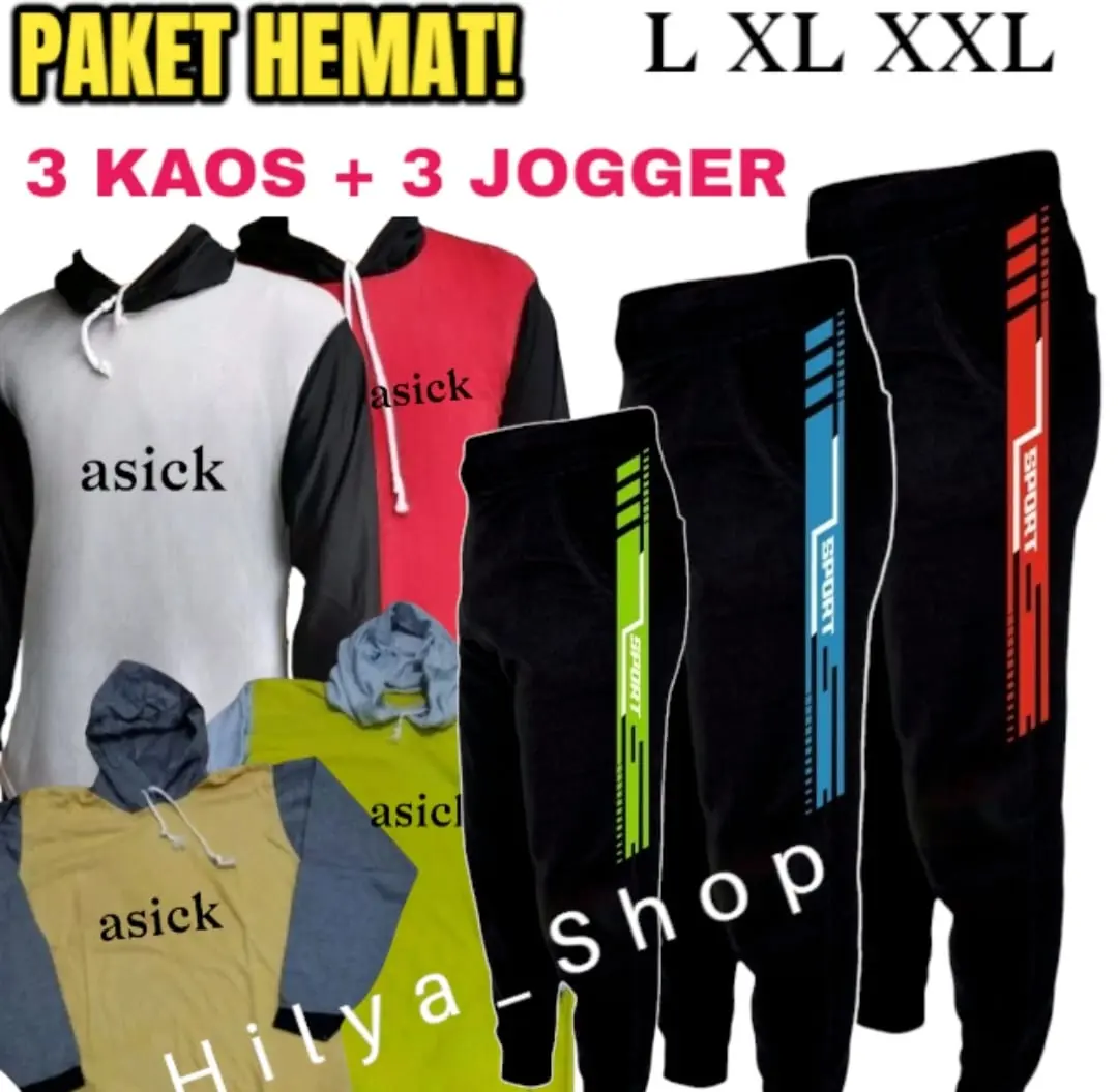 ( Paket 6 pcs ) Setelan 3 Kaos Outdoor+ 3 Jogger Panjang / Kaos Basahan Proyek / Kaos Tani / Kaos Basahan Petani / Baju Kerja-setelan pria