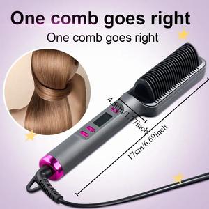 1pc LCD display hair comb, comfort,pink,negative ions will not damage hair, hair and curls, lazy hair iron hair clipper, with automatic lock and close function, anti-burn, quick styling hot brush, women's gift