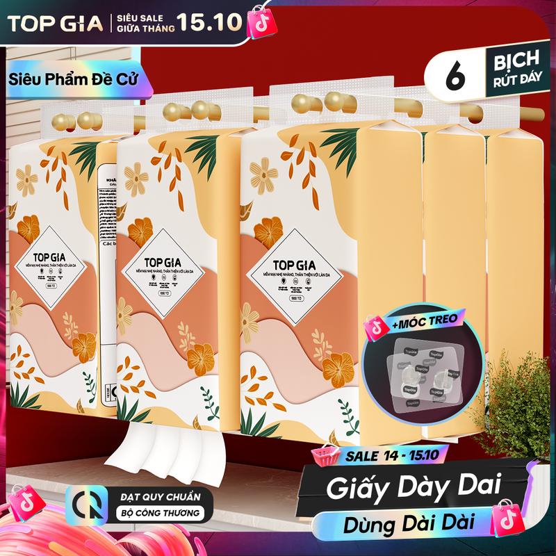 [SIÊU TIẾT KIỆM] Thùng 6 Bịch Khăn Giấy Tiểu Hạ TOP GIA 4 Lớp Mềm Mịn, Thành Phần Bột Gỗ Tự Nhiên Thân Thiện, Khăn Giấy Vệ Sinh 1000 tờ, 4 lớp Tặng 3 móc treo tiện ích Giấy Vệ Sinh giấy rút đa năng treo tường VTG86