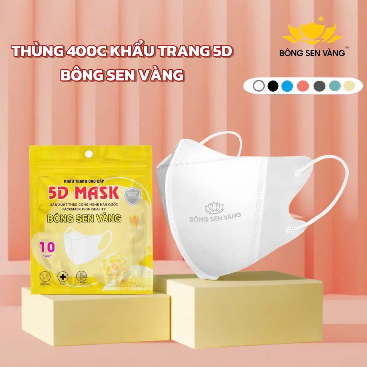 400 cái Khẩu Trang 5D Bông Sen Vàng Phụ Kiện