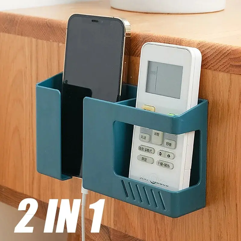 Hộp lưu trữ điều khiển từ xa Điện Thoại Di Động treo tường, Thiết kế 2 trong 1, Đa chức năng, Giá lưu trữ không cần đục lỗ, Giá lưu trữ mảnh vỡ trên tường 0