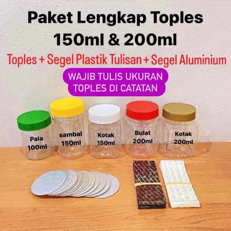 Paket Lengkap Toples 100ml 150ml 200ml + Segel Plastik Tulisan + Segel Aluminium Foil