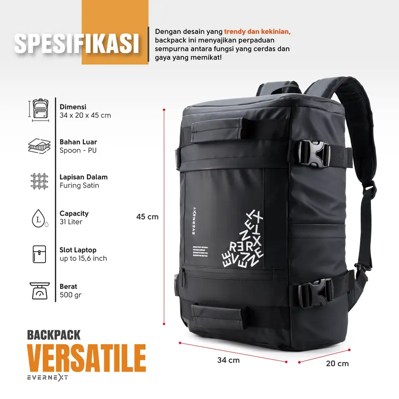 EVERNEXT Tas Ransel Pria Multifungsi Anti Air Backpack Laptop Versatile 3in1 Pria Tas Travelling Pria Tas Koper Pria Terbaru 1