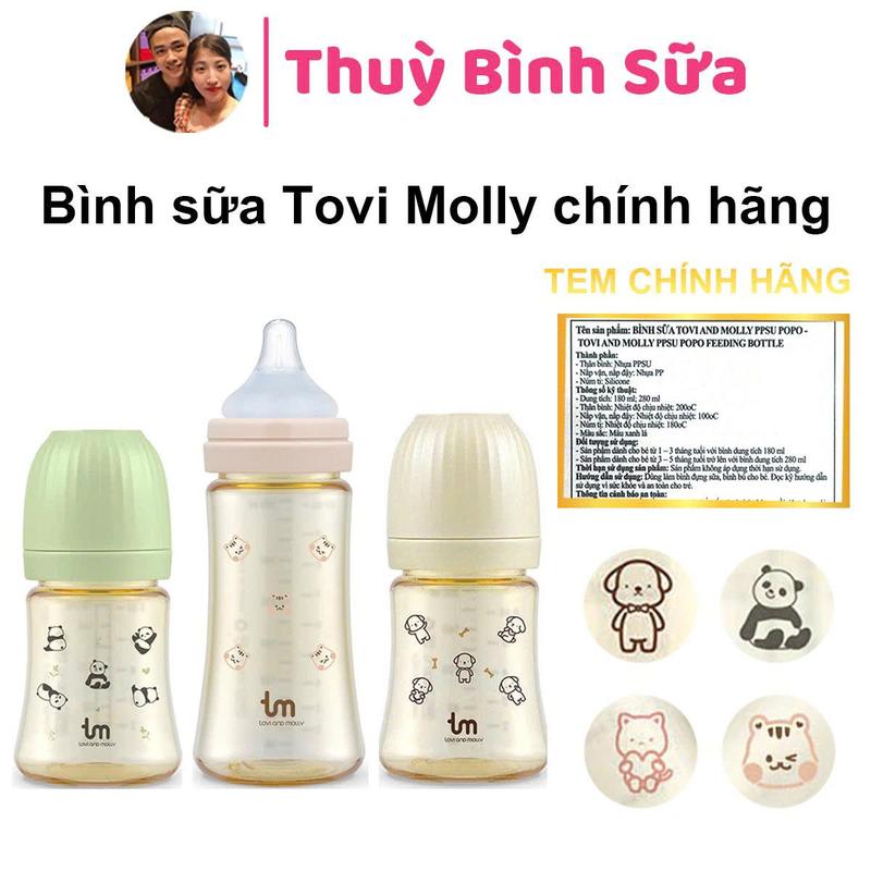Bình sữa Tovi and Molly PPSU Chó Mèo Gấu Trúc 180ml 280ml mẫu mới nhất 2025 cho bé