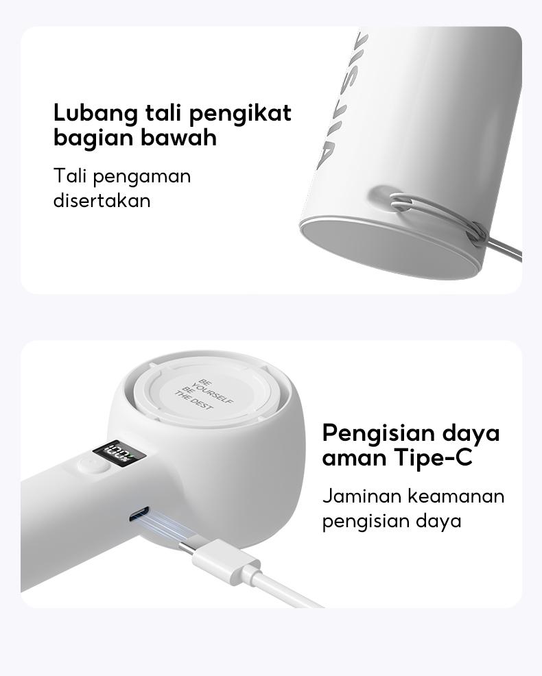 JISJIA Kipas Angin Mini A2 5-Speed 1200mAh LED Display Baterai Lithium USB Type-C Portabel Ringan untuk Tangan dan Desktop