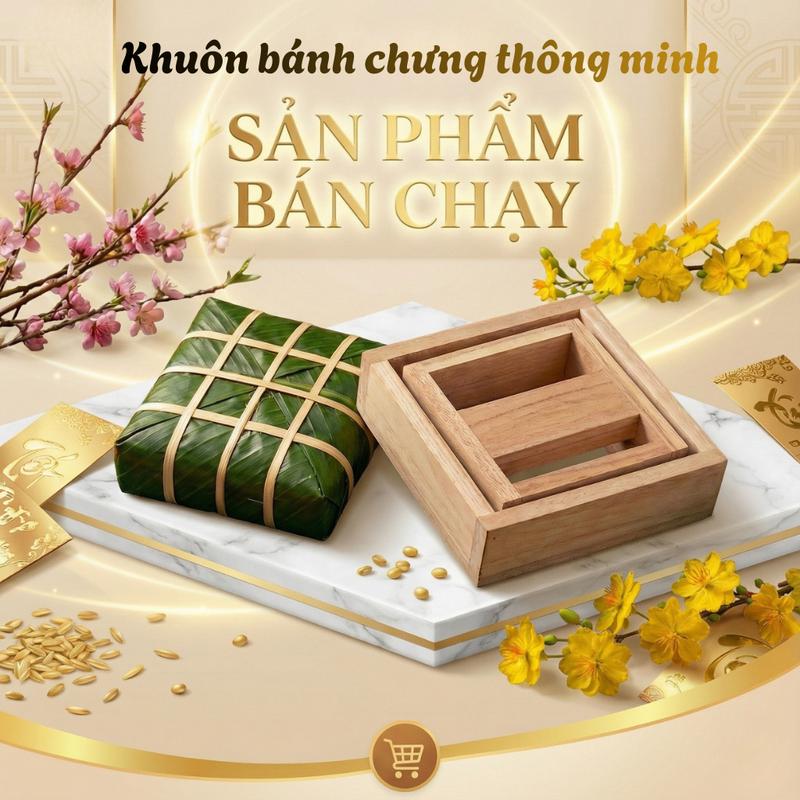 Khuôn bánh chưng thông minh gỗ xoan - size 12cm đến size 16cm - 1 khuôn trong và ngoài - Phụ kiện hỗ trợ gói bánh chưng tết