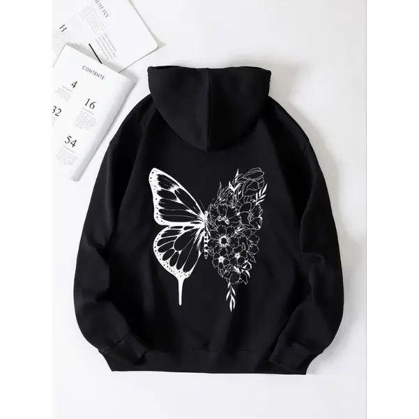 BY DINAMIKAOFFICIAL Hoodie Jumper Butterfly Flowers Wanita Dan Pria Size M-XXL Unisex / Outerwear Hooded Sweater Distro Pria dan Wanita Oversize Kupukupu COD 0