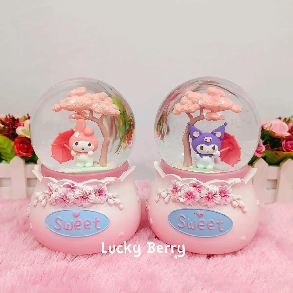 FITUR LENGKAP PREMIUM Snowball / Pajangan Bola Kaca Music Box XL(100) Melody dan Kuromi Sakura Otomatis