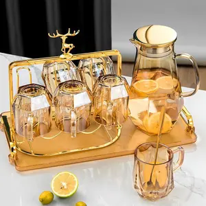 Set Teko Air Kaca Diamond 7 in 1 | Pitcher Glass Kettle 7 in 1 | Kettle Air Kaca Side Buah Gelas