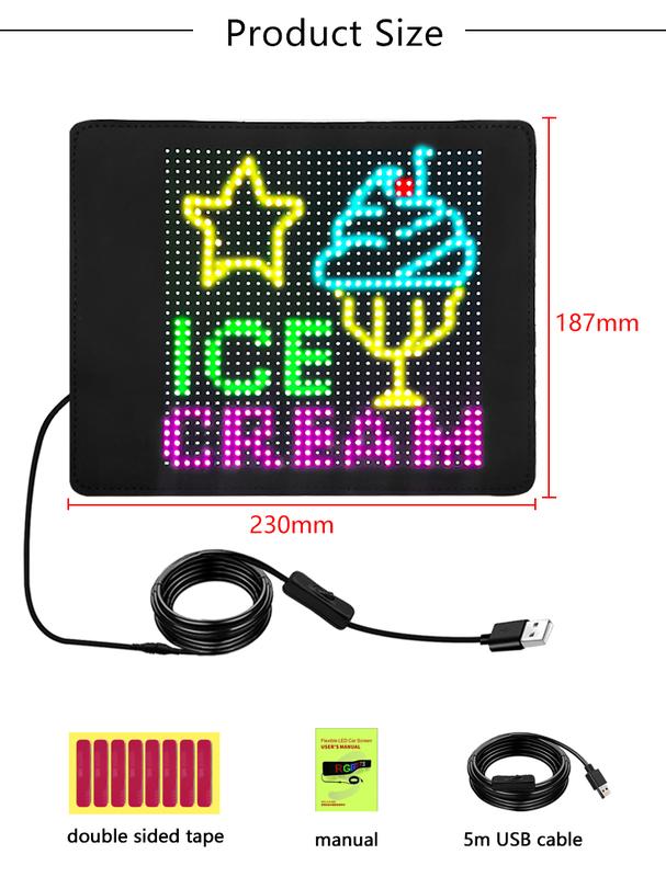 Product Introduction of LED Sign for Car Super Bright Programmable LED Sign USB 5V Flexible LED Matrix Panel For Store Hotel Bar Bluetooth LED Display 17