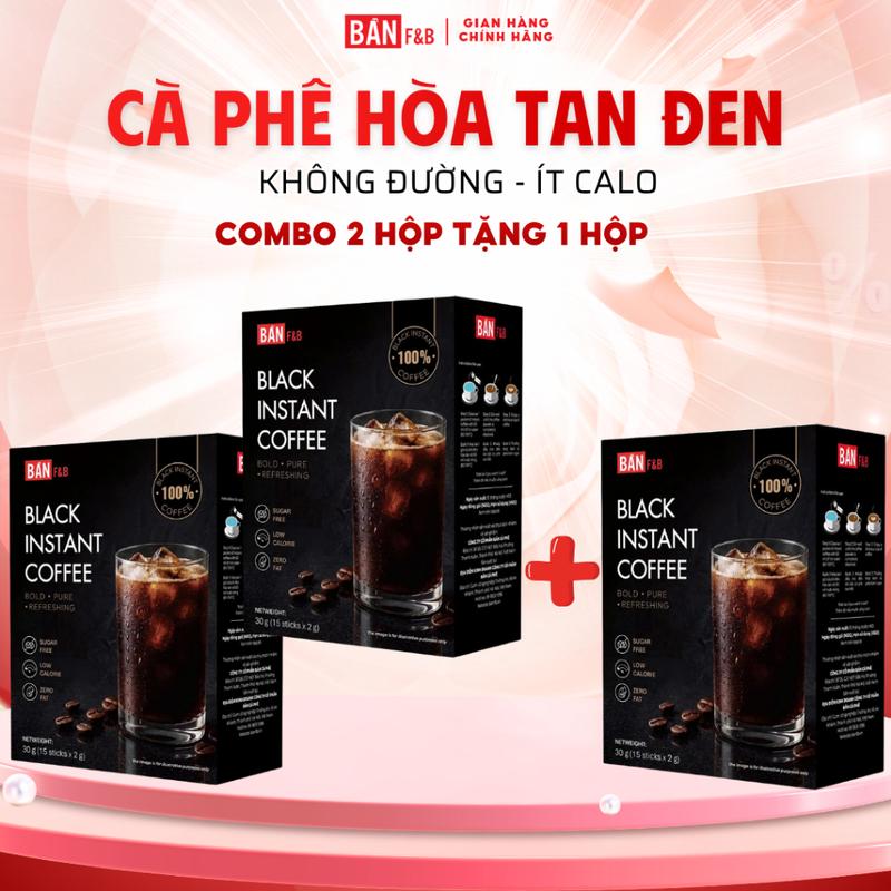 [2 HỘP TẶNG 1] Cà Phê Hòa Tan Đen Không Đường, Không Calo, Nguyên Chất Đậm Đà, Tiện Lợi, Hộp 30g (15 Gói x 2g) - Bản F&B
