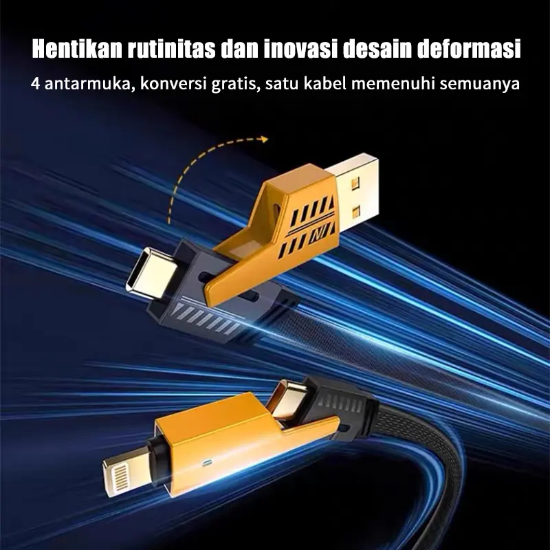 ZHIKE Kabel Data 4 IN 1 PD Fast Charging 27W+65W USB-A to Type-C/iOS Lightning Type-C to Type-C/iOS Dikepang 1M 5A 280W 240W Adaptor GaN Pengisi Cepat Cable Charger Kasar dan Tahan Lama Untuk iPhone Android XIAOMI HUAWEI VIVO OPPO 6