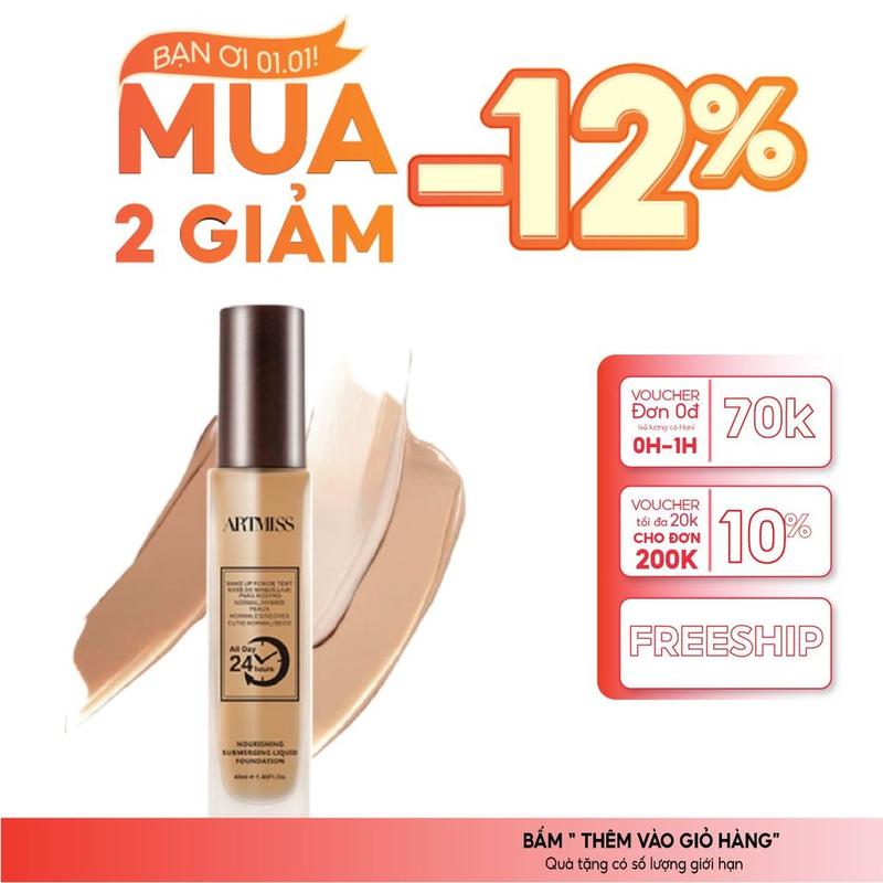 Kem nền ARTMISS mỏng nhẹ lâu trôi giữ nền kéo dài 24 giờ 40ml Cosmetic Mỹ Phẩm