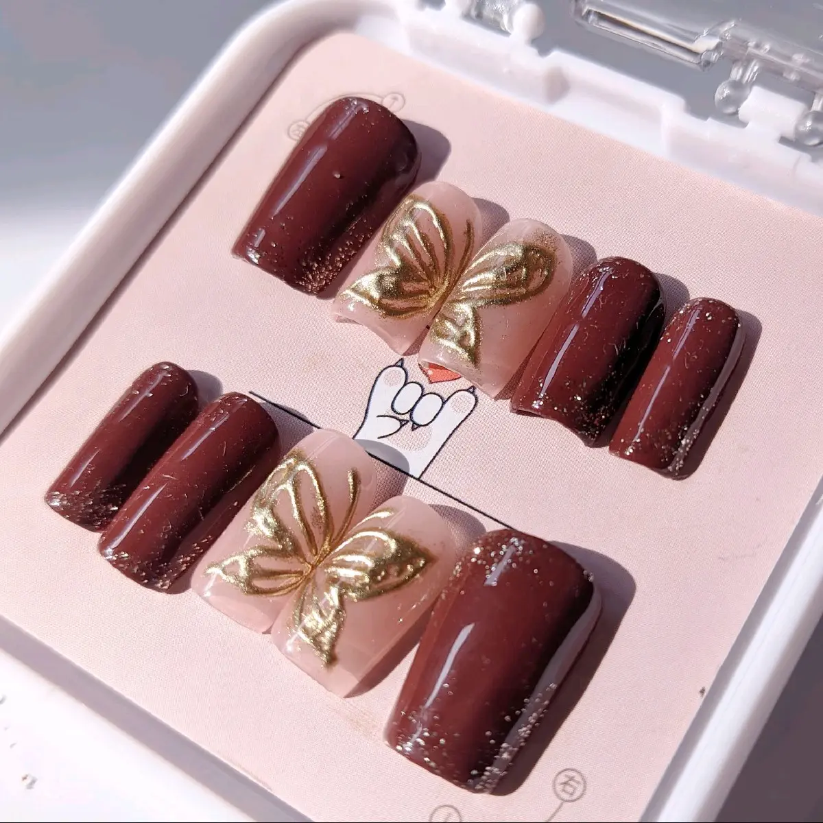 Press on nails chrome kupu kupu, maroon, press on nail maroon