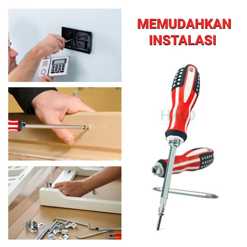 [HAO] Obeng Bolak Balik Amerika 5inch Gagang Karet / 2in1 Obeng Bolak Balik 2