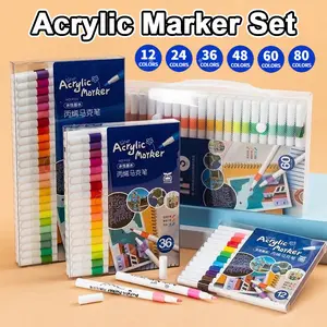 nimi Acrylic Marker Set Spidol Akrilik DIY Painting 12-80 Warna Tahan Air Cepat Kering Serbaguna untuk Karya Seni dan Dekorasi Rumah