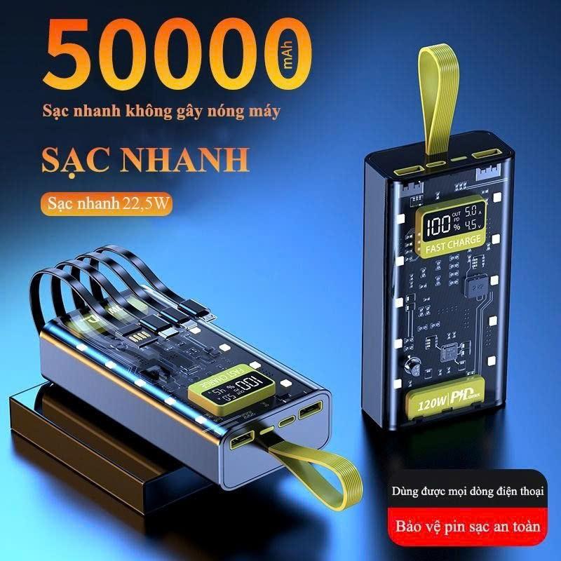  Sạc Dự Phòng Trong Suốt 50000mAh Sạc Nhanh 22,5W Kèm 4 Cáp Tích Hợp Đèn Ngủ LED Hiển Thị Pin Thông Minh Cho Điện Thoại Máy Tính Bảng Laptop 