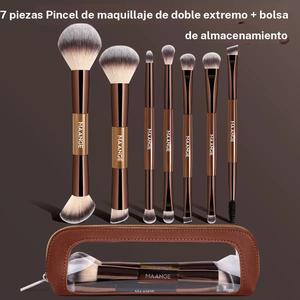 MAANGE Set de 7 brochas de maquillaje de doble punta con bolsa cosmética, brocha para base, rubor, contorno, corrector, sombra de ojos, pestañas y cejas, brochas cosméticas profesionales para mezclar base, aplicar sombra de ojos y más