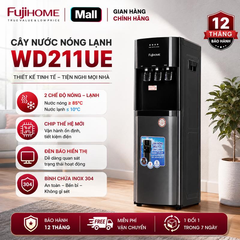 Cây nước nóng lạnh bình âm FUJIHOME WD211UE 3 vòi, máy nước uống nóng lạnh gia đình tiết kiệm điện