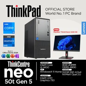 Lenovo ThinkCentre Neo 50t Gen 5 Core i3 14100 8GB 512SSD Opal 2.0 Windows 11 Home Office + Monitor