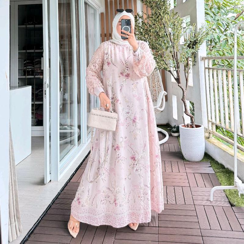 Gamis Wanita Kode8213 Bunga Anggrek Non Busui Muslim Variasi 4 Warna 0