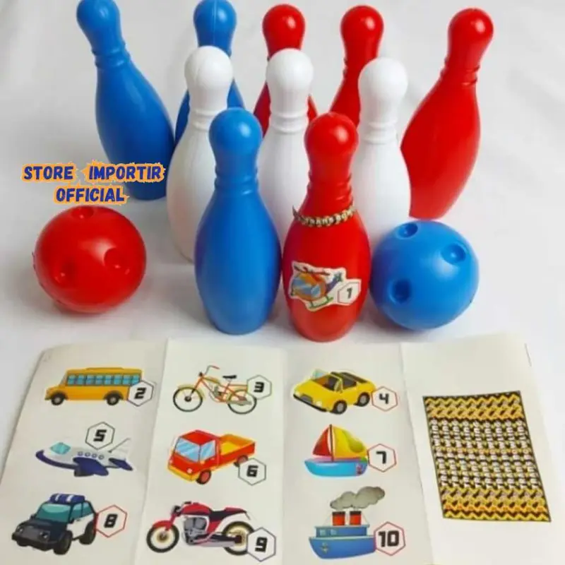 Mainan Bowling Edukasi Olahraga 10 Pcs Pin dan 10 DIY Stickers dengan 2 Bola RKC 04021 2 Bahan Plastik - Toys 1