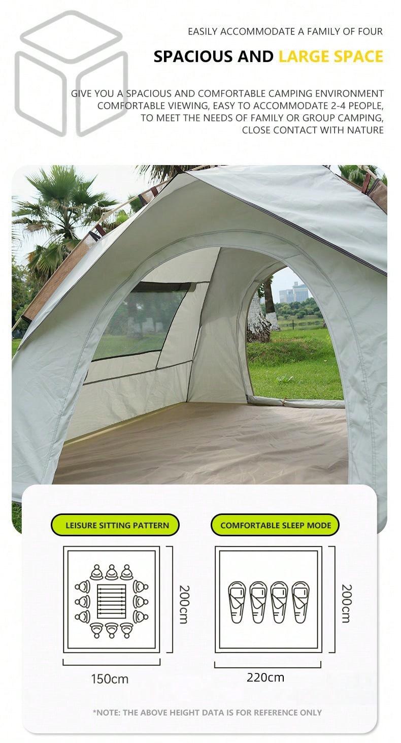 Product Introduction of One Piece Double Door Double Window Version Tent Outdoor Camping Portable Folding Big Tent Camping Equipment Tent Large Rain and Moisture Resistant Tent Equipped with Moisture Pad 10