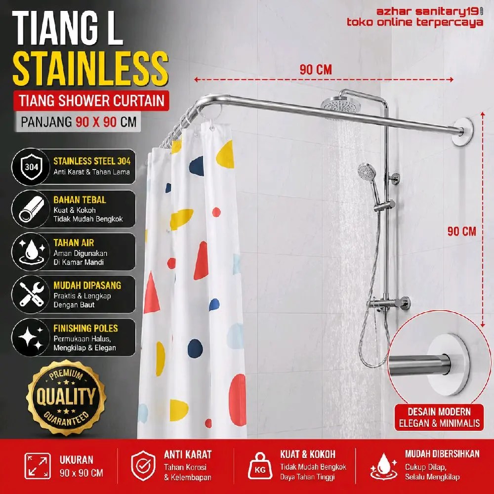 tiang shower curtain kamar mandi/ tiang L kamar mandi/ hordeng